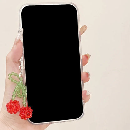 【フルーツシリーズ】ギンガムチェック＆チェリー柄 クリアスマホケース｜iPhone対応 #250929