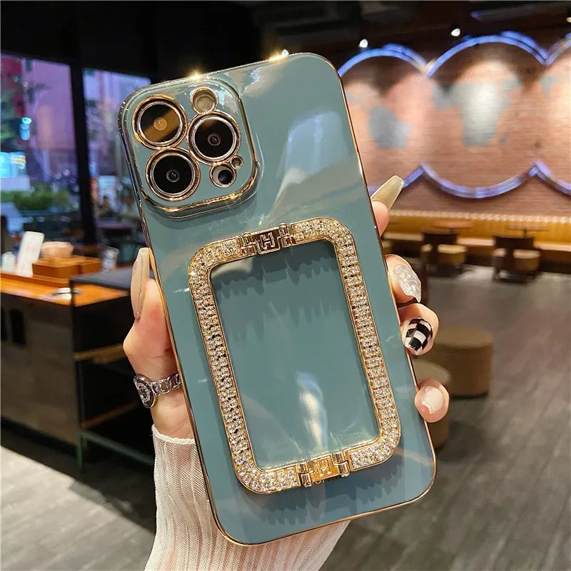 【ジュエルデザイン】キラキラ ビジューハンドスタンド カラースマホケース｜iPhone対応 #240706