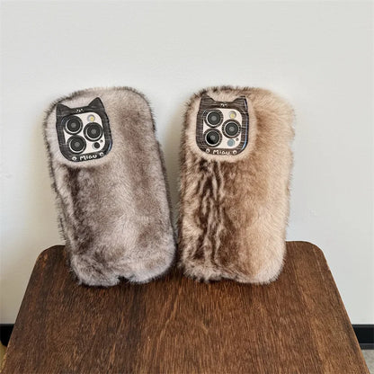 【ミャウファーキャット】猫耳カメラ × ふわふわ ファー スマホケース｜iPhone対応 #250205