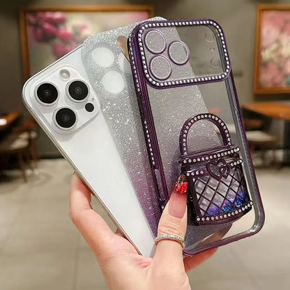 【バッググリッター】3Dバッグ モチーフ付き グラデーション ラメ スマホケース｜iPhone対応 #250301