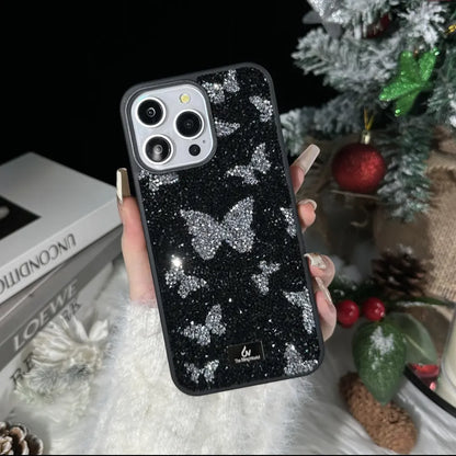 【キラキラビジューシリーズ】バタフライ モチーフ ビジュー グリッター デコ スマホケース｜iPhone対応 #260115