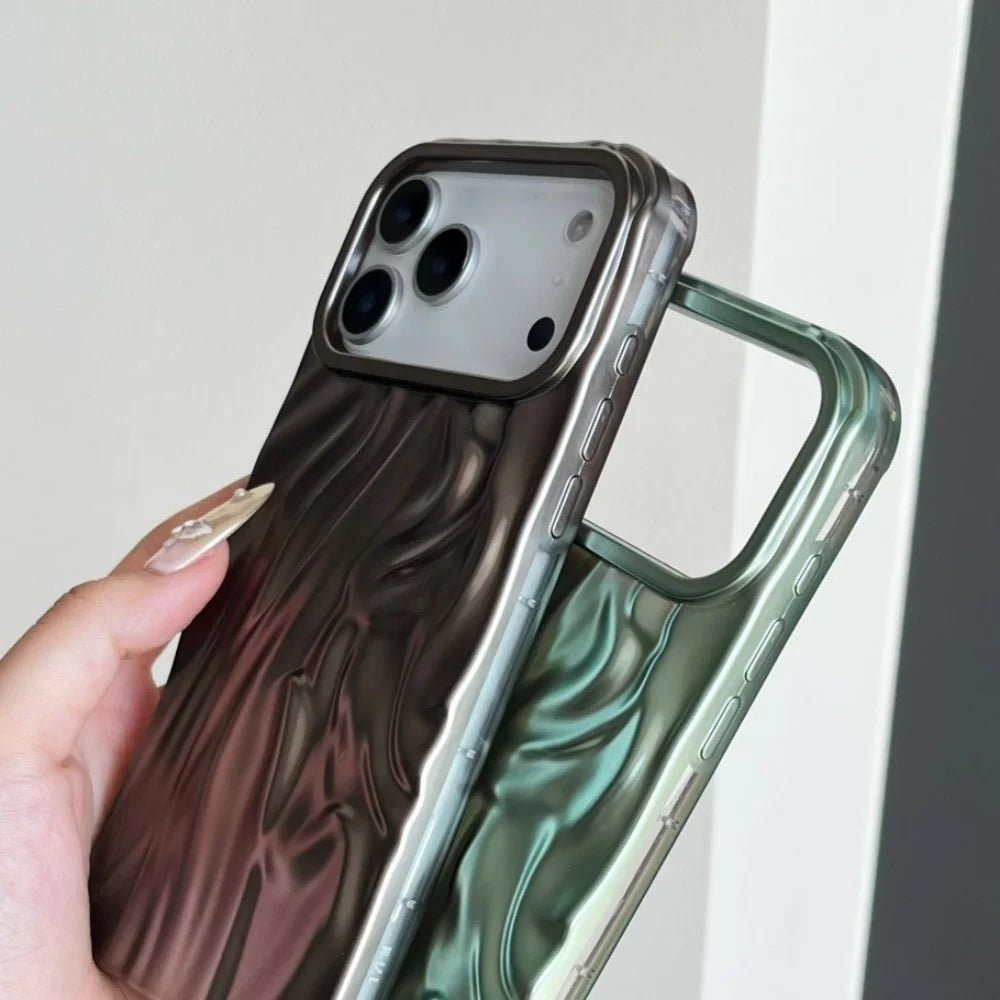 【メタリックウェーブシリーズ】光沢 3Dデザイン スマホケース｜iPhone対応 #251210