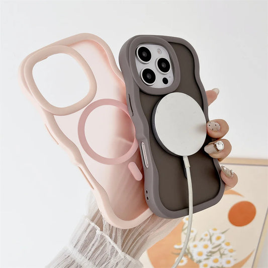 【ウェーブフレーム】くびれシルエット×マグネット対応 半透明 スマホケース｜iPhone対応 #250318