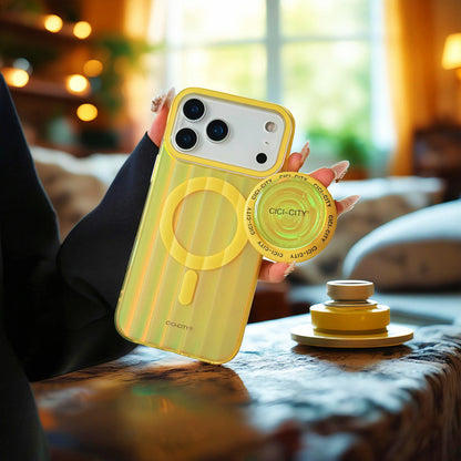 【Magnet内蔵】クリアネオンカラー  透明グラデ ストライプ  スマホケース｜iPhone対応 #250106