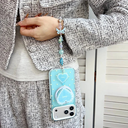 ハートグリップ ビーズストラップ付き ドット柄 韓国風 iPhoneケース #240509