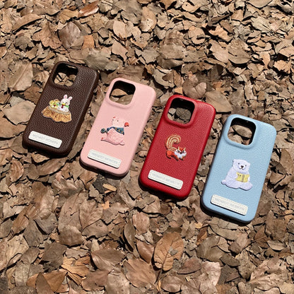 【刺繍アニマル×レザー風】子豚 うさぎ しろくま リス 刺繍 スマホケース｜iPhone対応 #241215