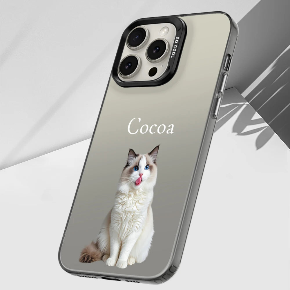 【カスタムNAMEシリーズ】ペット写真 × カスタム ネーム 印字 マット スマホケース｜iPhone対応 #241005