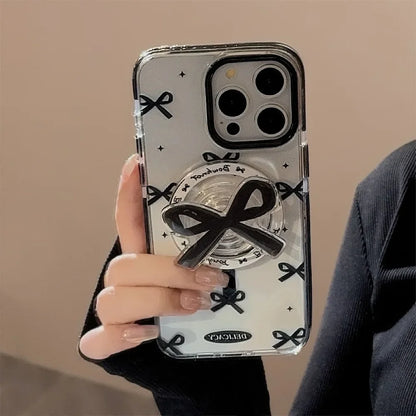 リボンモチーフ iPhoneケース｜クリアデザイン・グリップ付き #240606