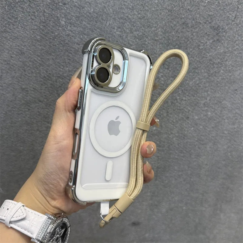 【Magsafe対応】メタリックフレーム クリアカラー × ストラップ付き スマホケース｜iPhone対応 #250228