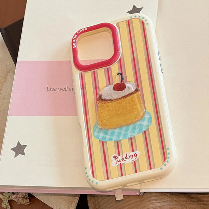 【カラフルストライプ】プリン ケーキ コーヒー スイーツ デザート アートスマホケース｜iPhone対応 #240925
