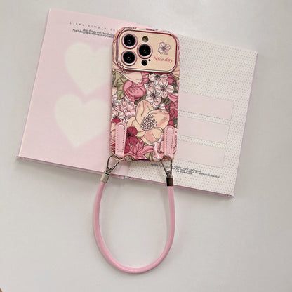 【フラワーガーデンシリーズ】 ナチュラル花柄ストラップケース｜iPhone対応 #240904