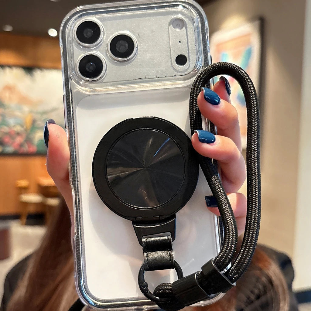 360度回転 リングスタンド クリア iPhoneケース｜ ストラップ付き ・落下防止 #231215