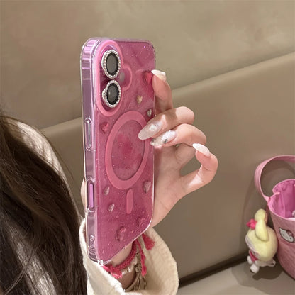 ホットピンク ぷっくりハート ラメグリッター Magnet内蔵 iPhoneケース｜Y2K・韓国ガーリー #230728