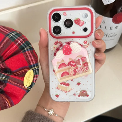 いちご ショートケーキ グリップ付き スイーツ ストロベリー iPhoneケース #240512