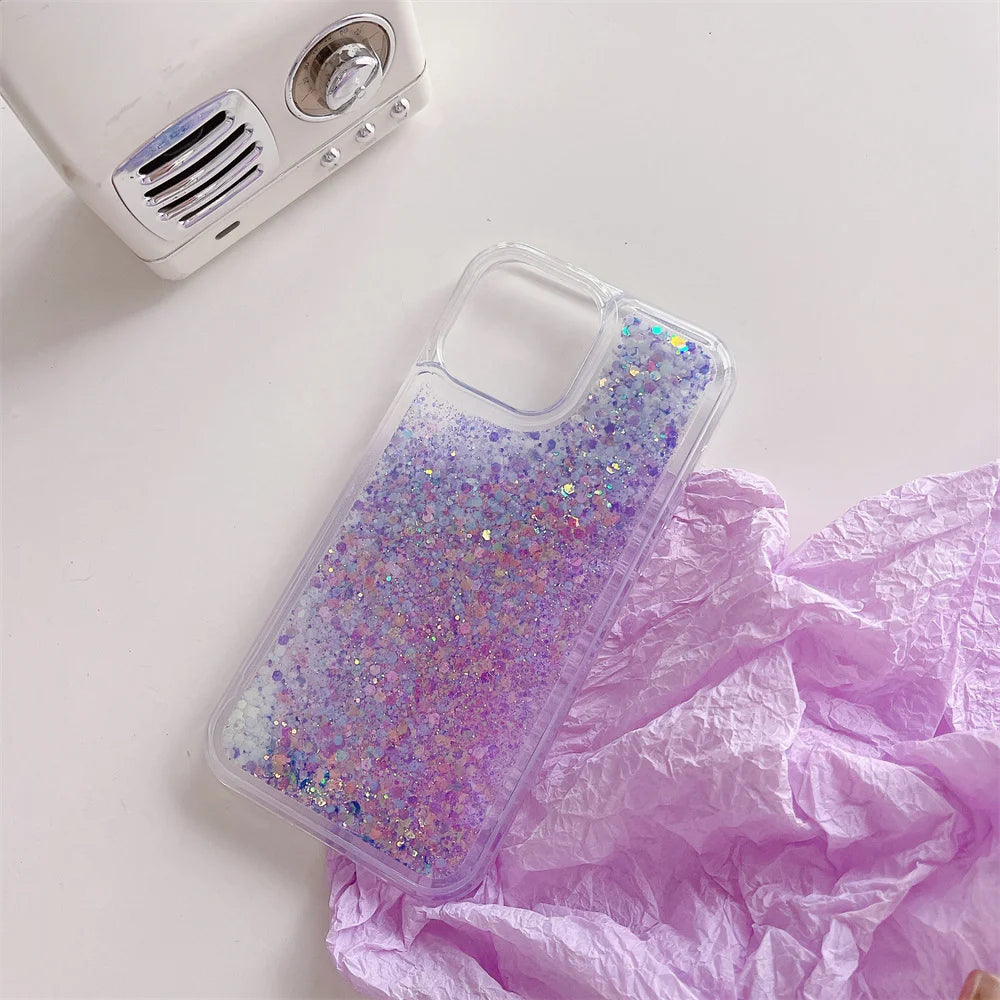 流れるグリッター ネオンラメ クリア iPhoneケース｜キラキラ・透明デザイン #230905