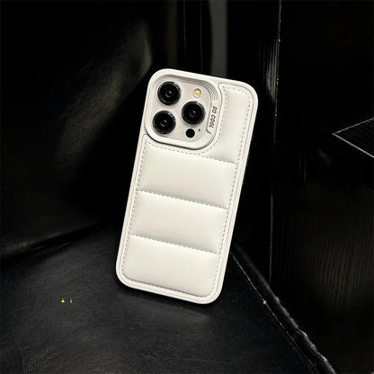 【レザーシリーズ】シンプルキルティング風 高級感あるレザー調 パフデザイン スマホケース｜iPhone対応 #251016
