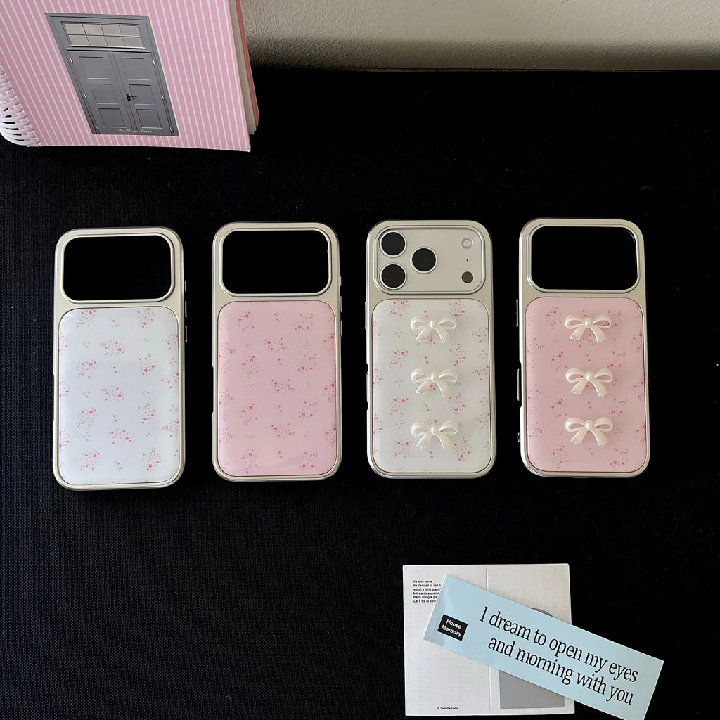 【フラワーリボンシャイン】メタリックフレーム × 小花リボン スマホケース｜iPhone対応 #240814