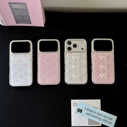 【フラワーリボンシャイン】メタリックフレーム × 小花リボン スマホケース｜iPhone対応 #240814