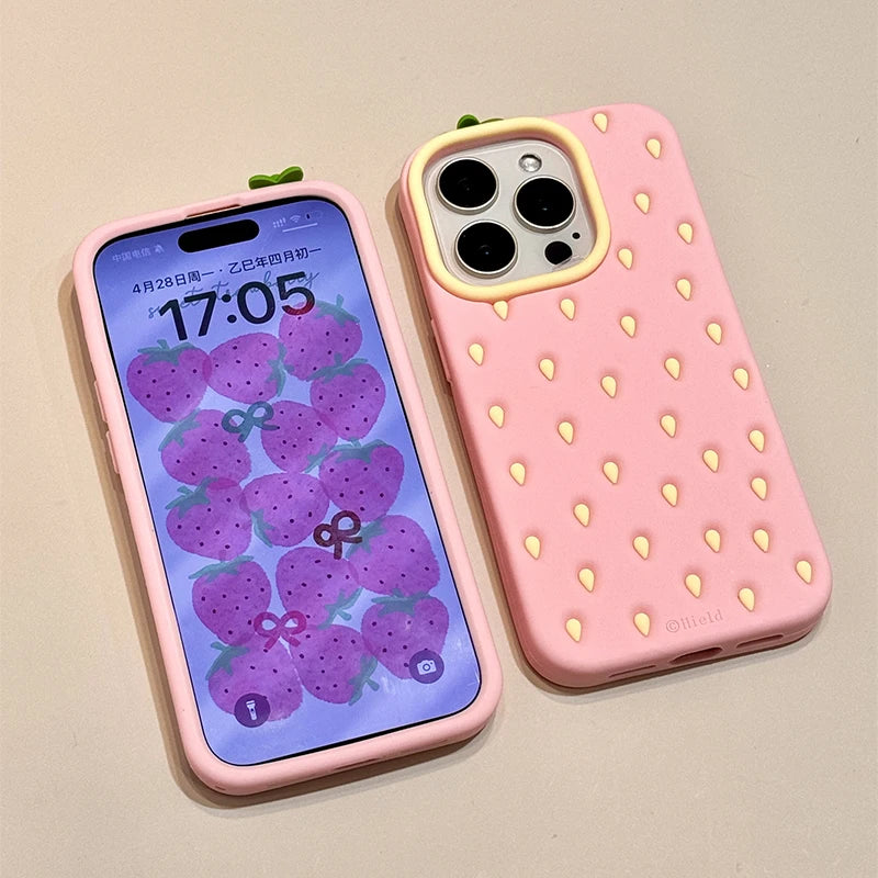 【フルーツシリーズ】いちごデザイン 立体シリコン スマホケース｜iPhone対応 #250917