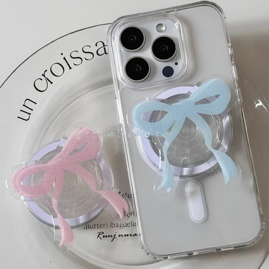 【スマホグリップ】大きめリボンのクリアスタンド｜Magnet対応  #241112