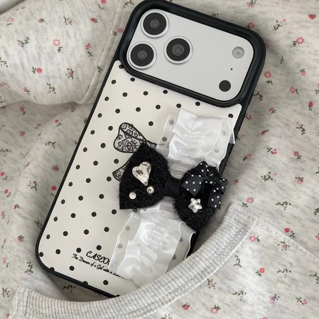 【リボンフリルシリーズ】ドット×フリルリボンデザイン iPhoneケース #240527