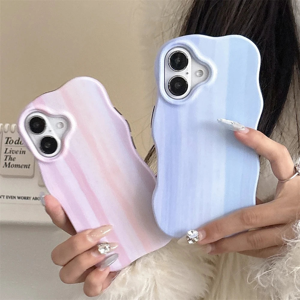 【ウェーブシリーズ】水彩風ストライプ 立体ぷっくりデザイン ウェーブフレーム スマホケース｜iPhone対応 #250905