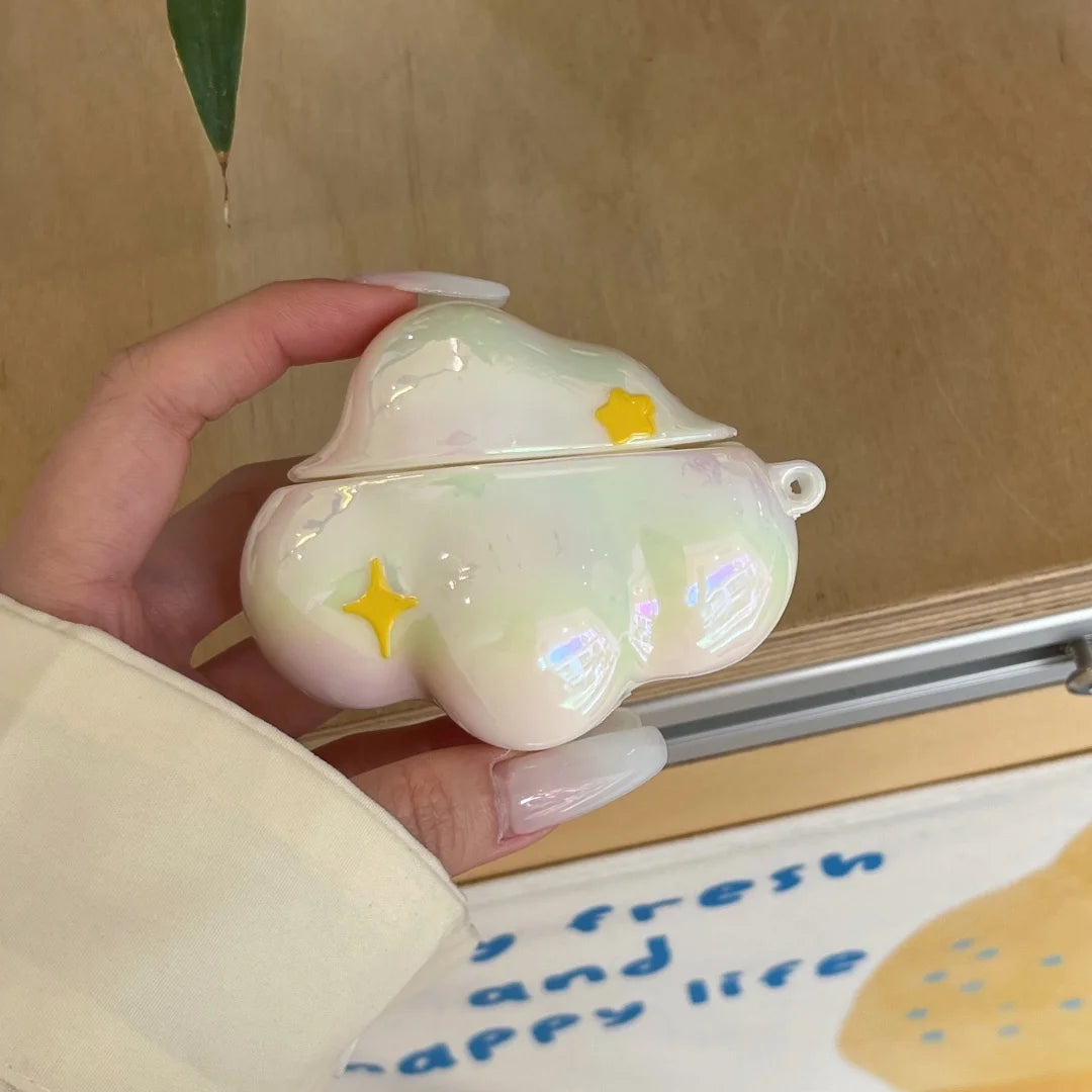 【AirPodsケース】パールストラップ付き オーロラ雲デザイン AirPodsケース｜ゆめかわ・ガーリー #261046