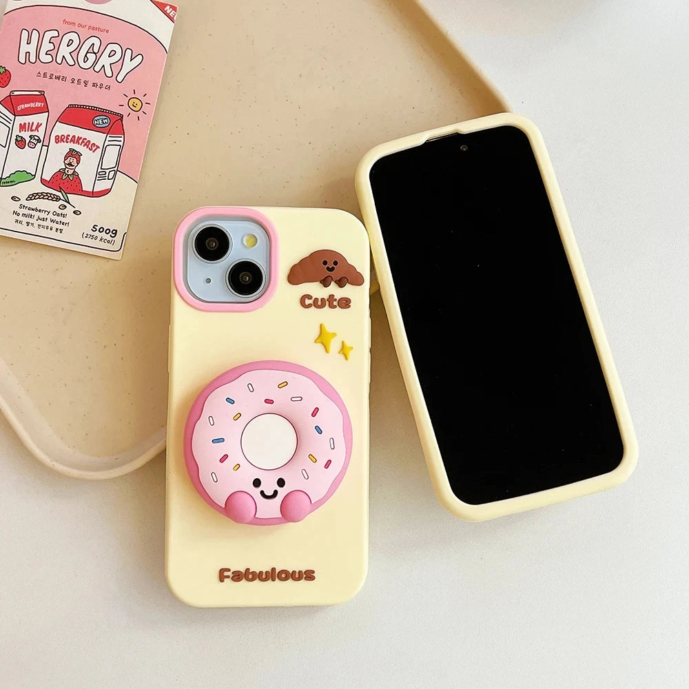 【ぷっくり3Dシリーズ】ドーナツ×プリン×プレッツェル 立体スイーツ ポップソケット スマホケース｜iPhone対応 #250212