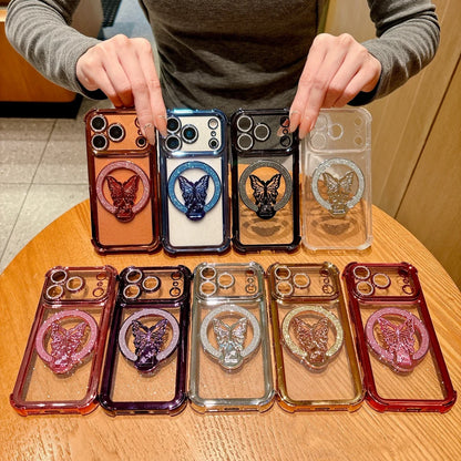 バタフライ キラキラ ラメリング付き Magnet内蔵 クリア iPhoneケース #260220