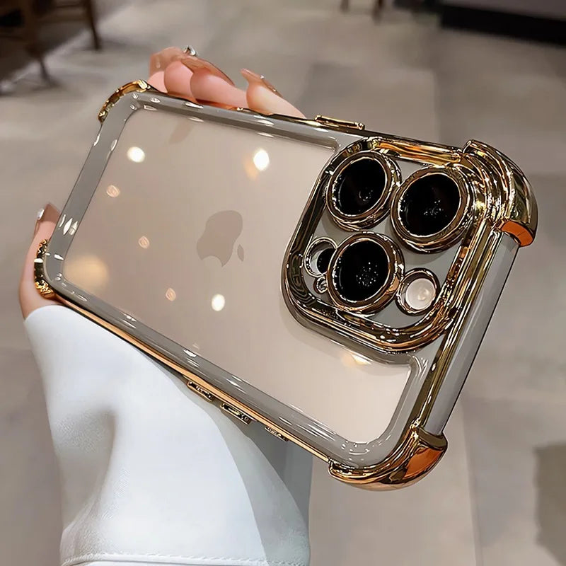 透明感×高級感 ゴールドフレーム iPhoneケース｜ 耐衝撃 レンズ保護 #260001