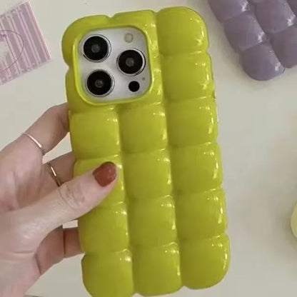 【ぽこぽこシリーズ】3D立体キューブデザイン ビーズストラップ付き スマホケース｜iPhone対応 #251027