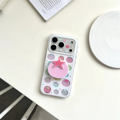 パステルトマト グリップ付き iPhoneケース｜韓国ポップ・クリアデザイン・淡色カラー #230918