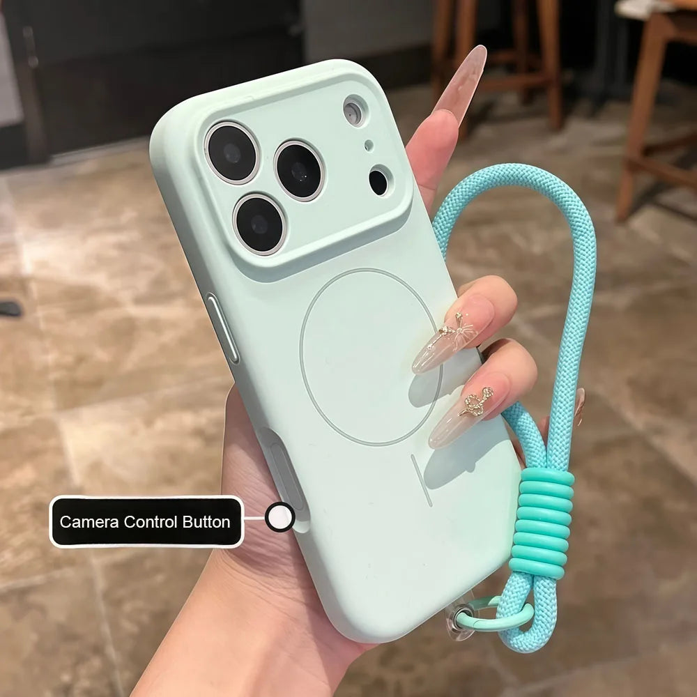 【Magnet内蔵】パステルカラー シンプル ロープストラップ付き マット スマホケース｜iPhone対応 #240708