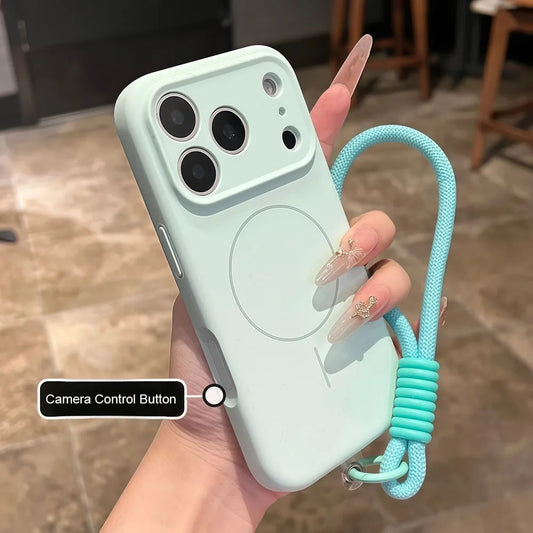 【Magnet内蔵】パステルカラー シンプル ロープストラップ付き マット スマホケース｜iPhone対応 #240708