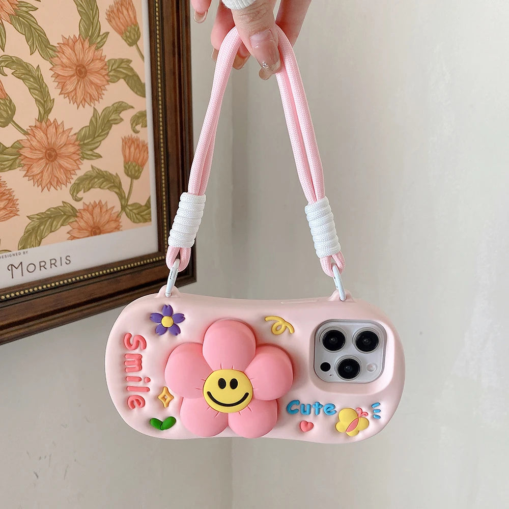 ハンドル付き フラワー スマイル ニコちゃん 韓国 ショルダー風 かわいい #260513