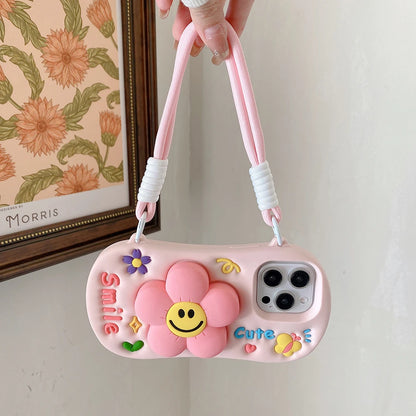 ハンドル付き フラワー スマイル ニコちゃん 韓国 ショルダー風 かわいい #260513