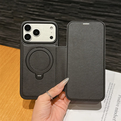 レザー調 リングフリップ iPhoneケース｜折りたたみ 手帳型 #240311