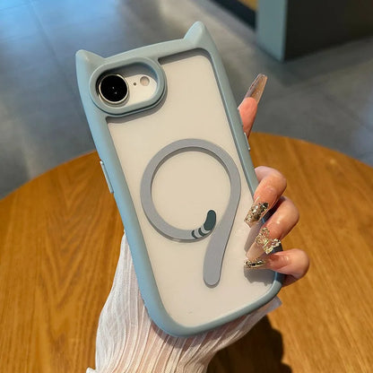 【猫耳シリーズ】Magnet内蔵 しっぽデザイン カラーフレーム iPhoneケース #240215