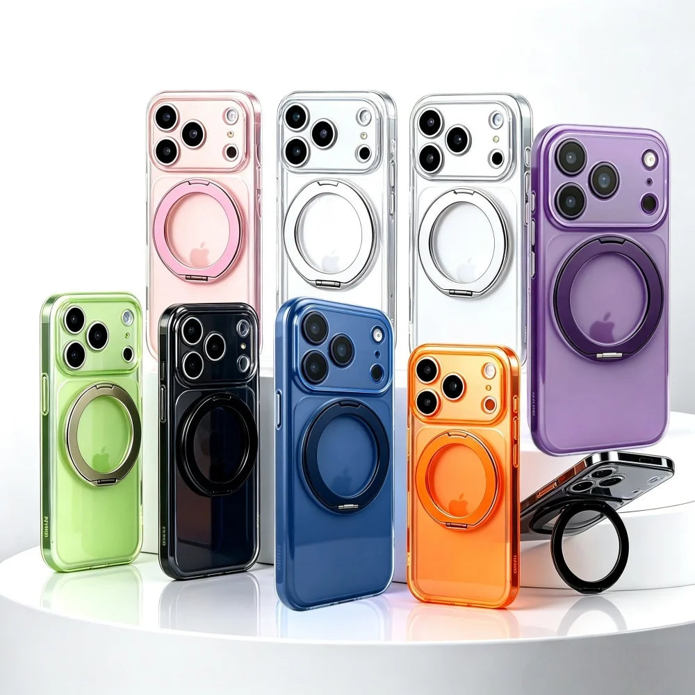 【360度回転リング付き】マット半透明 Magnet内蔵 iPhoneケース｜カラバリ・シンプル スタンド PCA #261278