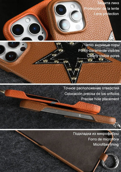 【本革レザー】スタースタッズ レザー ロングストラップ ショルダーケース｜iPhone対応 #250221