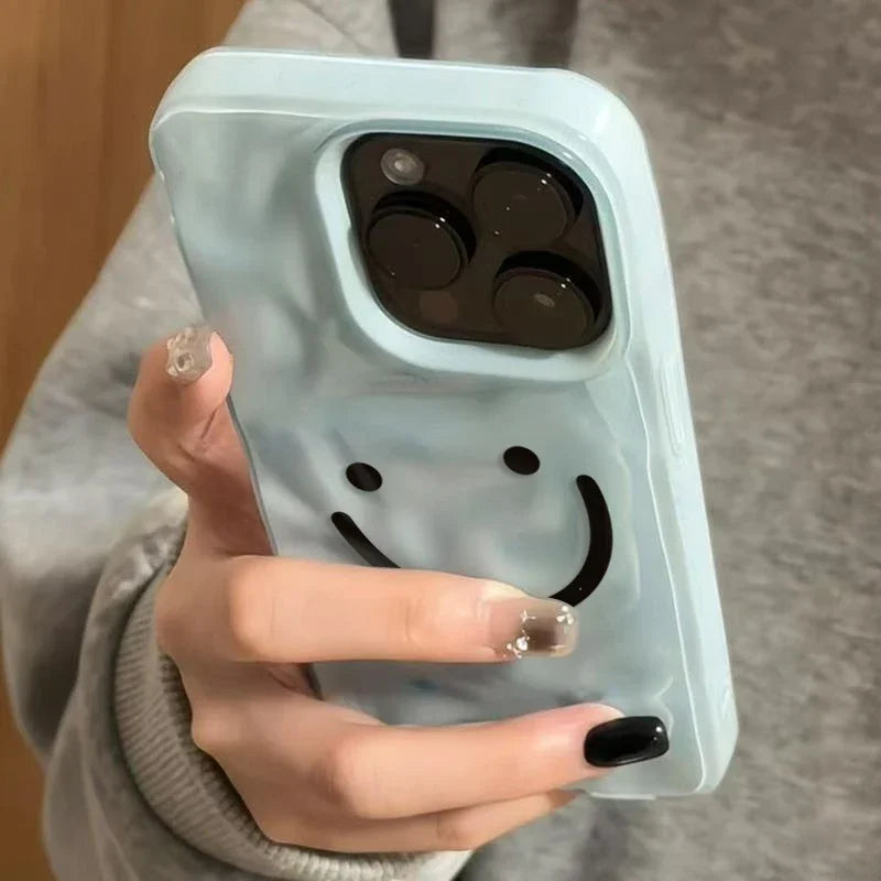 【ニコちゃんシリーズ】手書き風 スマイル 波型 立体デザイン iPhoneケース #260227