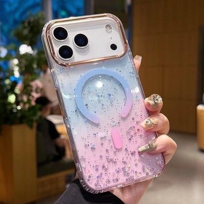 【Magnet内蔵】グリッター きらめくラメ入りグラデーションクリアスマホケース｜iPhone対応 #250418