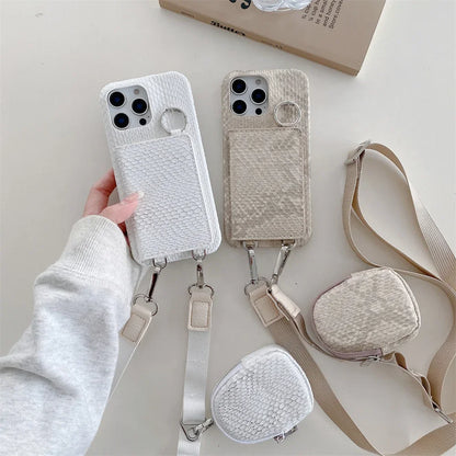 【スネークシリーズ】ヘビ柄 高見え ショルダーストラップケース ＋ カード収納 ミラー ミニポーチ #240916