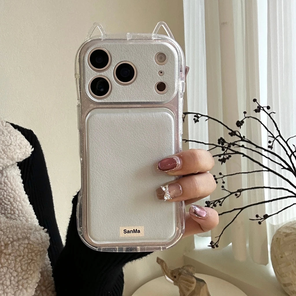 シンプル マカロンカラー 耳付き iPhoneケース｜くすみカラー・全面保護タイプ #240422