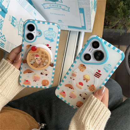 【カフェスイーツシリーズ】レトロカフェデザイン グリップ付き iPhoneケース #240609