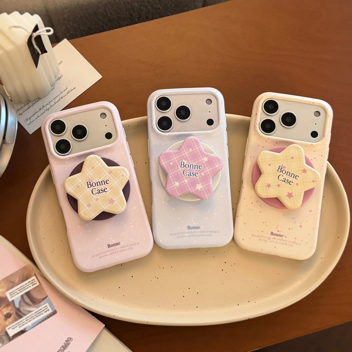 スターグリップ 淡色 iPhoneケース｜韓国ポップ・チェック柄・パステルカラー #230902