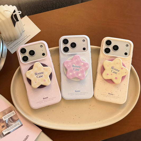 スターグリップ 淡色 iPhoneケース｜韓国ポップ・チェック柄・パステルカラー #230902