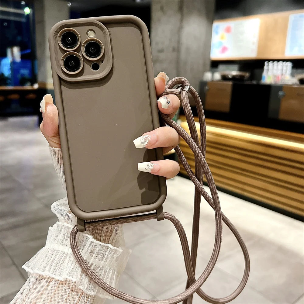 【シンプルシリーズ】無地ショルダーストラップ付き おしゃれ肩掛け スマホケース｜iPhone対応 #250901