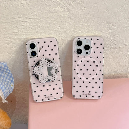 スターモチーフ ブラックピンク Magnet内蔵 iPhoneケース｜ミラーグリップ付き #240309