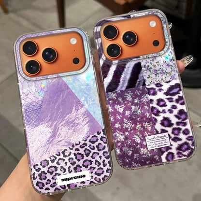【パープルパッチワーク】アニマル レオパード ヒョウ柄×フラワーデザイン おしゃれ スマホケース｜iPhone対応 #250305